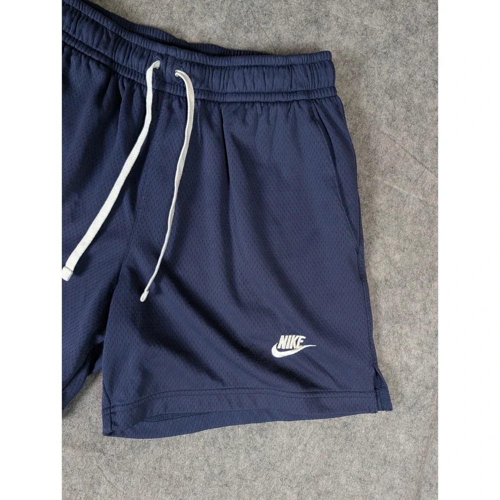 Nike Mens Mesh Athletic Shorts Navy Blue Embroidered Logo Drawstring Activewear